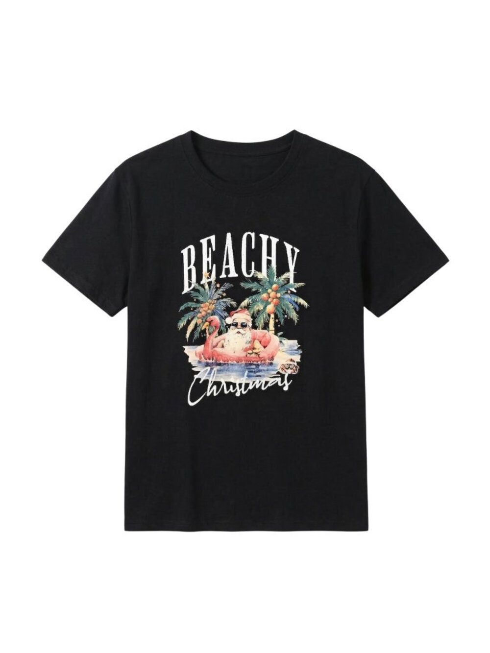 NWOT | "Beachy Christmas" Graphic T-Shirt | Tropical Santa | Black | XL
